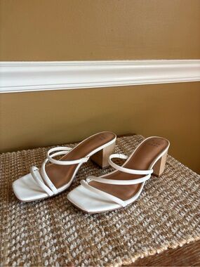 A New Day Block Heel Strappy White Sandals